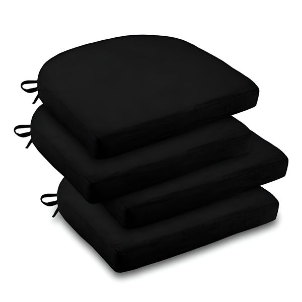 4 Linen Sponge Chair Cushion Set for Dining and Kitchen Chairs - Black