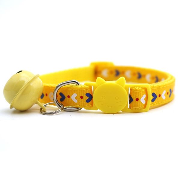2pc Yellow Cat Collar with Bell &amp; Heart Pattern - Adjustable &amp; Safe