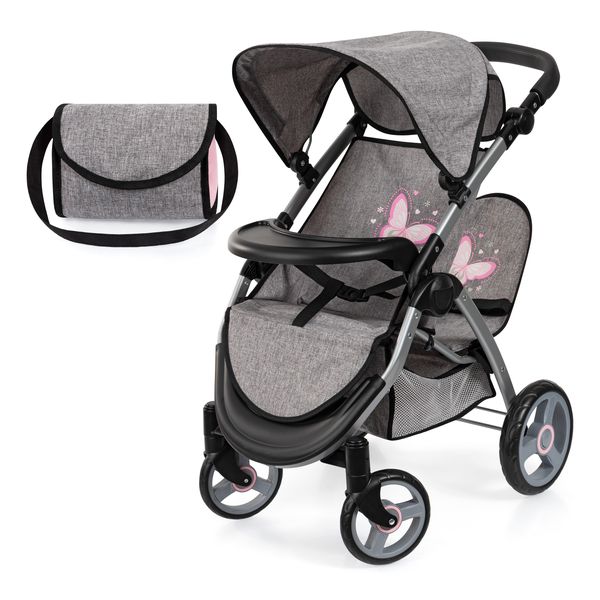 Bayer Twinstar Dolls Toy Pram (Pink/Grey) Butterfly (68cm Tall)