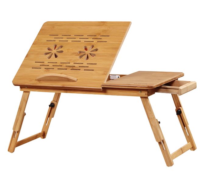 Bamboo Adjustable Laptop Tray Table with 2 Cooling Fans