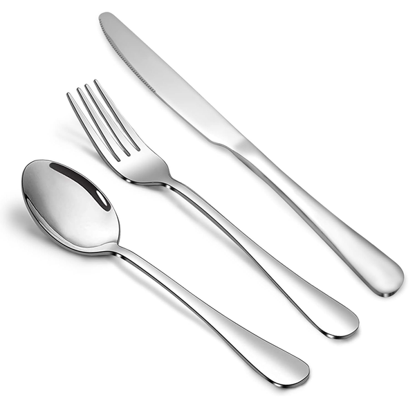 Silver Cutlery Piece - 6 Knives,6 Forks, and 6 Spoons For Decor - Set Of 18