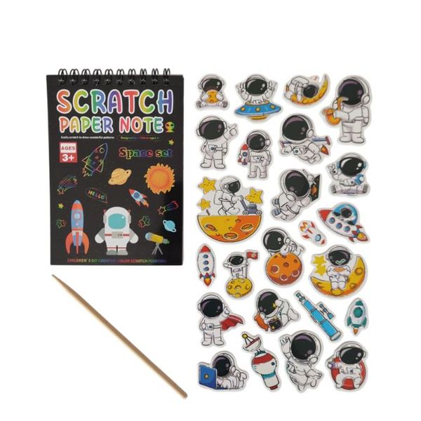Space: Scratch Art &amp; Foam Sticker Set - Fun Creativity Kit for Kids