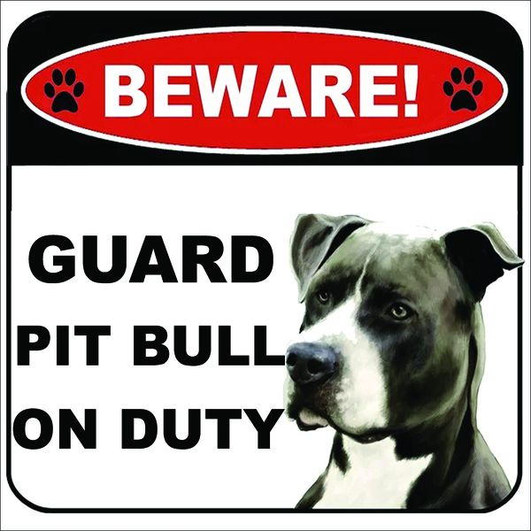 Beware Guard Pitbull On Duty Sign 29x29cm - 2 Pack