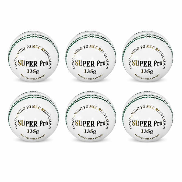 SUPER PRO 135g 2-Piece Cricket Balls - White (Pack of 6)