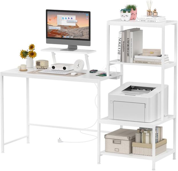 Computer Desk Office Table Gaming Desk with 4 Shelves Power Sockets &amp; Stand