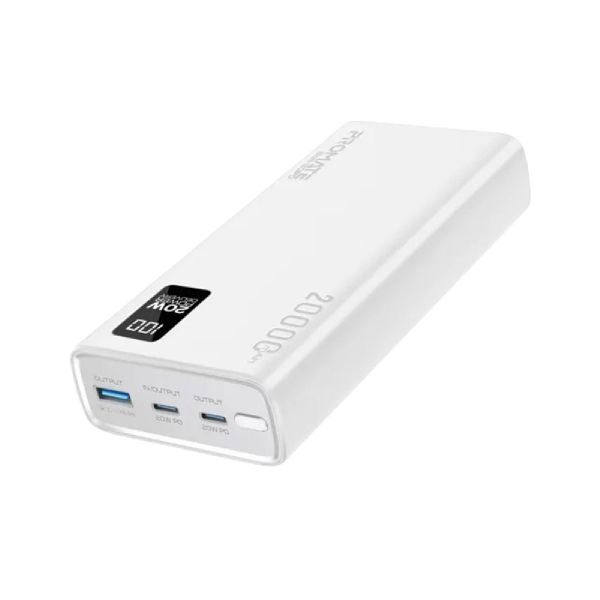 Promate Bolt-20PD Compact Smart Charging Power Bank - White