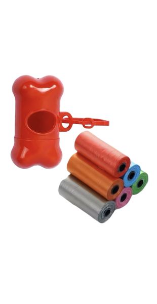 Compact Pet Waste Bag Holder with Leash Clip and 5 rolls of Bags