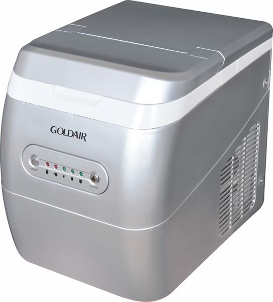 Goldair Silver Ice Maker Model Number GIM-200S. Bullet shaped cubes.