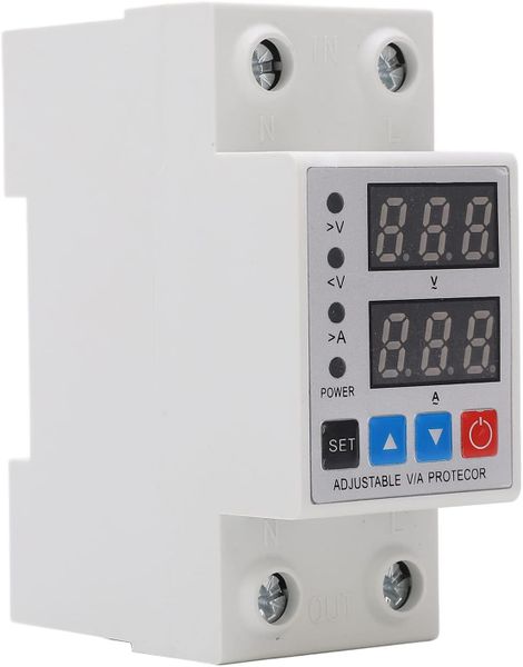 Din Rail Dual Display Adjustable Over &amp; Under Voltage Current Protector