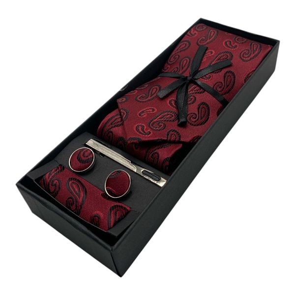 Men's 5-Piece Tie Set Podiluote - Maroon Paisley Sophistication