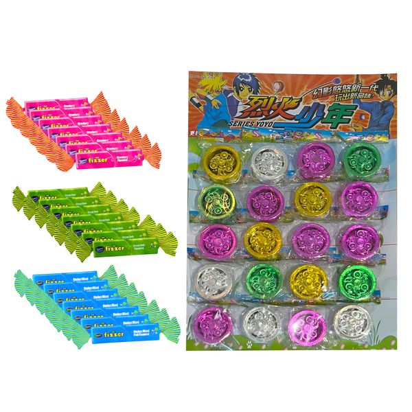 Kids Party Snacks/Prizes- 20 Shiny YoYos + 21 Mini Fizzer Sweets 3 Flavours