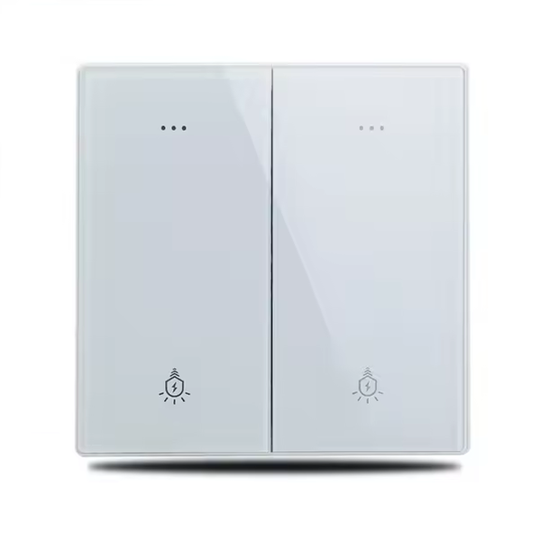 2 Gang 2 Way Wall Light Switch - White, Tempered Glass