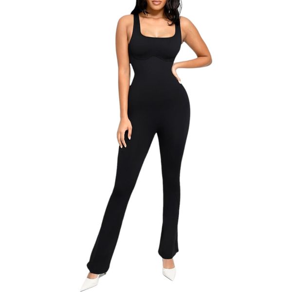 Pear Shapewear Seamless Square Neck Flared Shapewear Jumpsuit