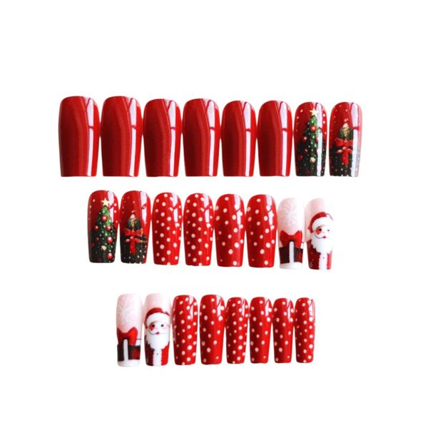 24 Piece Christmas Santa &amp; Gift Press-On Nail Set - Red