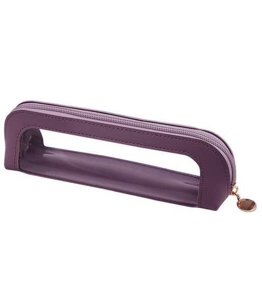 Small Clear Makeup Pouch, PU Leather Portable Makeup Brush Bag