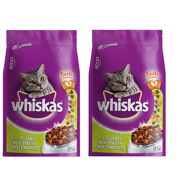 Whiskas Cat Food Gourmet Meat Platter &amp; Meaty Nuggets Adult (2 x 2kg)
