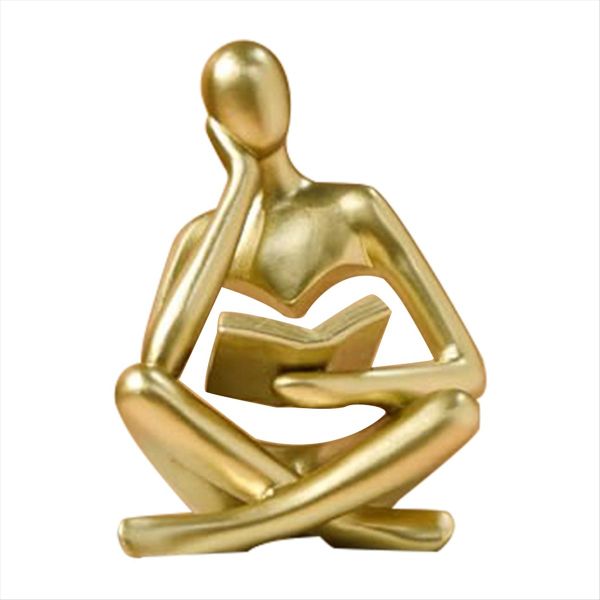 Gold Thinkers Resin Statue Reading Ornament B