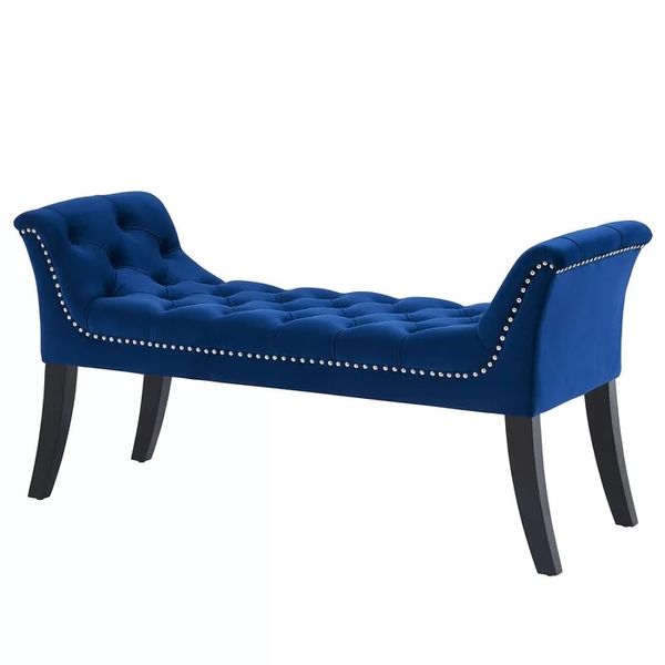 Bernarr Upholstered Bench In Blue Velvet image