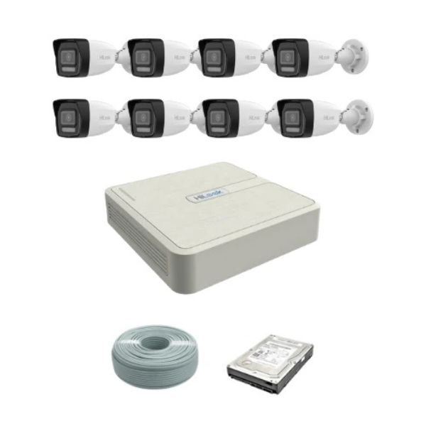 HiLook 4MP IP Smart Hybrid Light kit-8ch NVR with 8 POE-8x4MP IP cam 30MIR