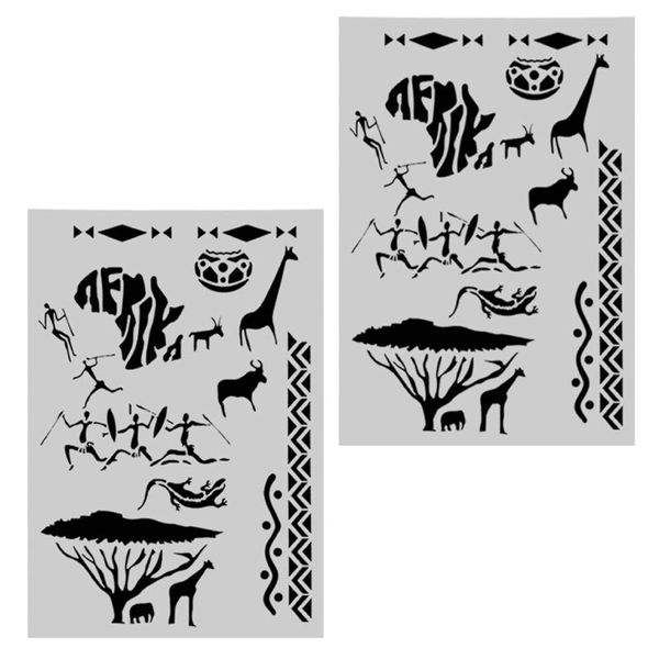 Craft Stationery Plastic Southern African Design Stencil (29cm) Set of 2