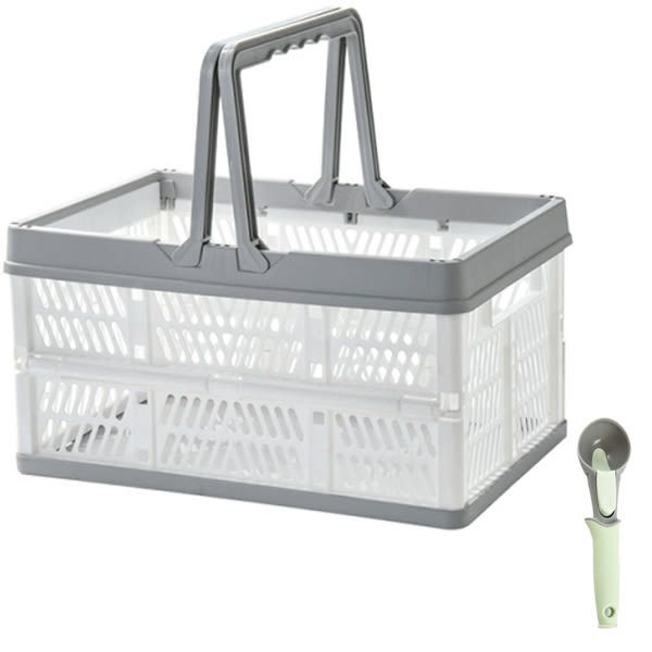 Portable Folding Food Picnic Basket-White with Ice-Cream Scoop