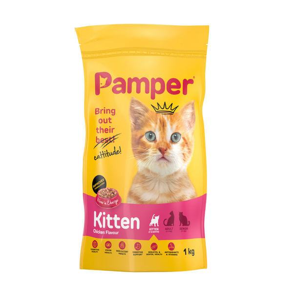 Pamper Kitten Dry Cat Food Chicken Flavour (1 x 1kg)