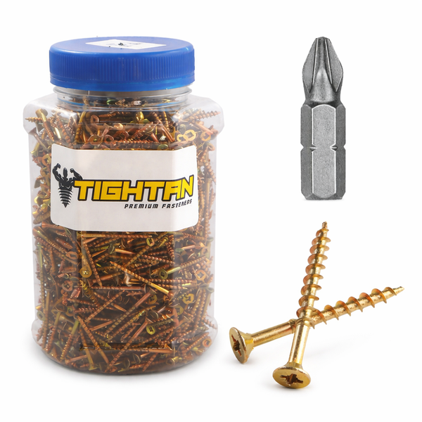 Tighten POZI Chipboard Screws 8x60mm - 250 Pack + Free Bit