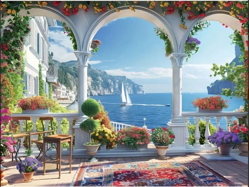 Diy Paint by numbers - Scenic Balcony Ocean View - Large 75x60cm