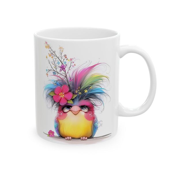 Rainbow Flower Crazy Bird Coffee Mug