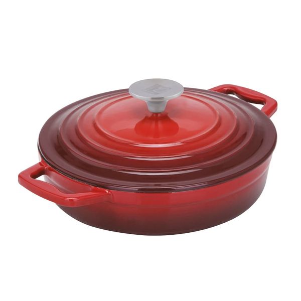 La Cocina 22cm Cast Iron Shallow Casserole (1.9Liter) - Red