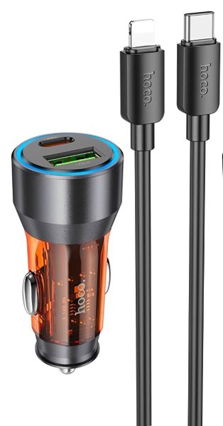 Lightning Fast Car Charger 43Watt-USB-C To Lightning 1M Cable-HOCO-NZ12A