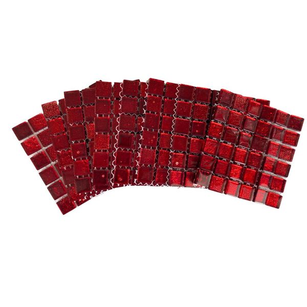 Mosaic Tiles Red Gold Leaf 15x15mm (small tiles for crafting)