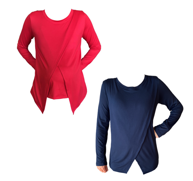 Comfy Maternity &amp; Breastfeeding Tops - Long Sleeve - 2 Pack - Red &amp; Navy