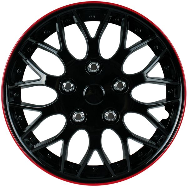 KT 14 Inch Wheel Cover Set - Ice Black with Red Rim