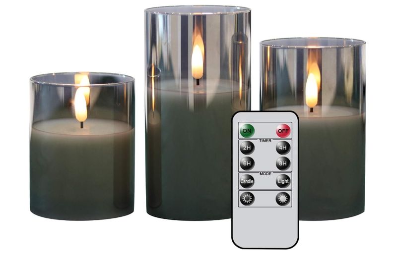 Glass Flameless Flickering LED Candles with Remote &amp; Timer- 3D Wick Battery