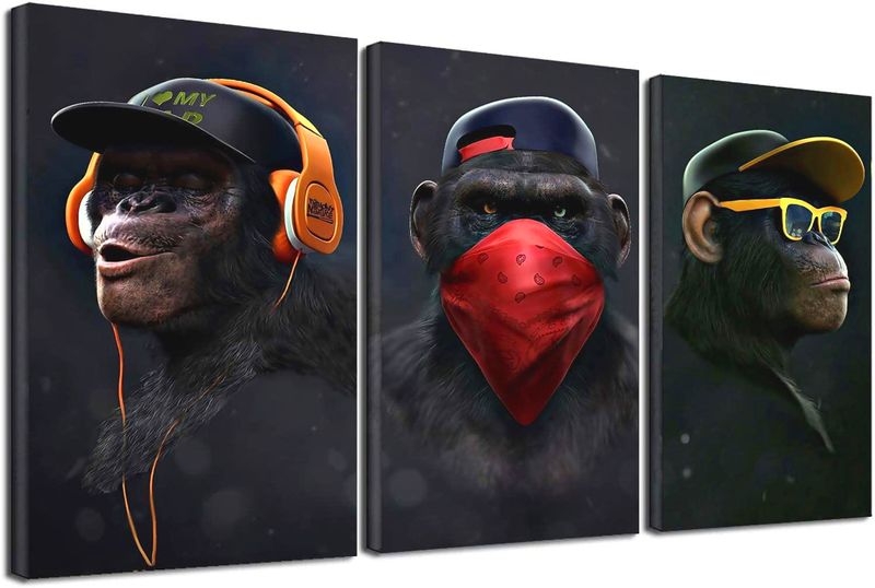 The 3 Wise Swag Monkey Cotton Canvas cm Fashion Wall Art