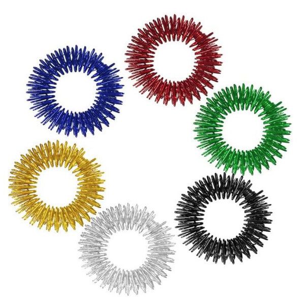 6 Acupressure Stress Relief Massage Finger Rings - Multicolour