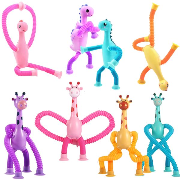 Dinosaur &amp; Giraffe Telescopic Suction Cup Toddler Sensory Toys - 8 Piece