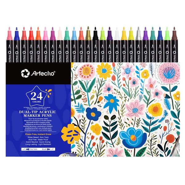 Artecho Double Tip Acrylic Marker Set of 24 Colours - 0.5 - 5mm Line Width