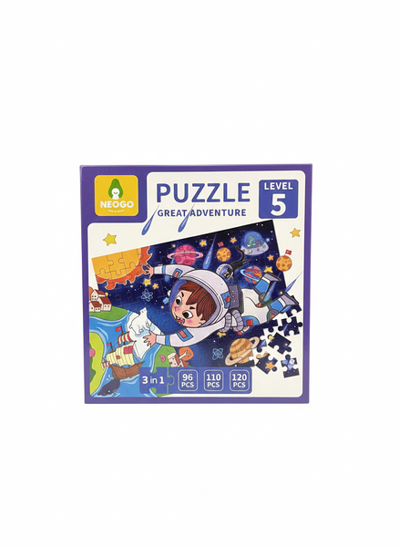 Neogo Great Adventure 3-in-1 Puzzle Set - 96, 110 &amp; 120 Piece Kids Puzzles