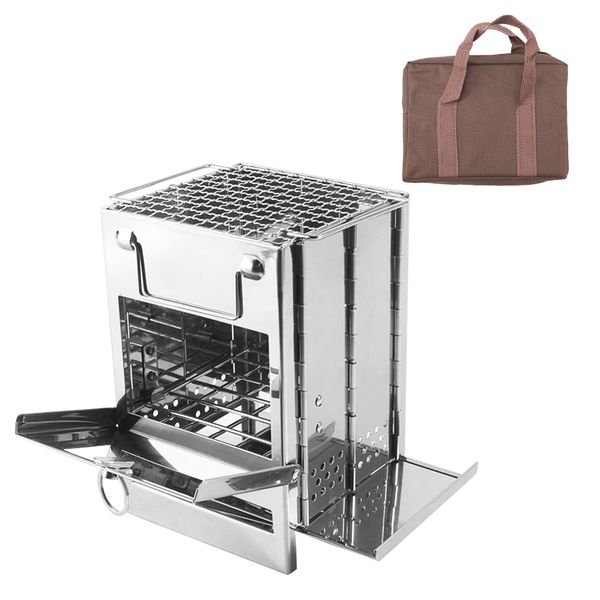 Stainless Steel Folding Camping &amp; Hiking Stove with Carry Bag