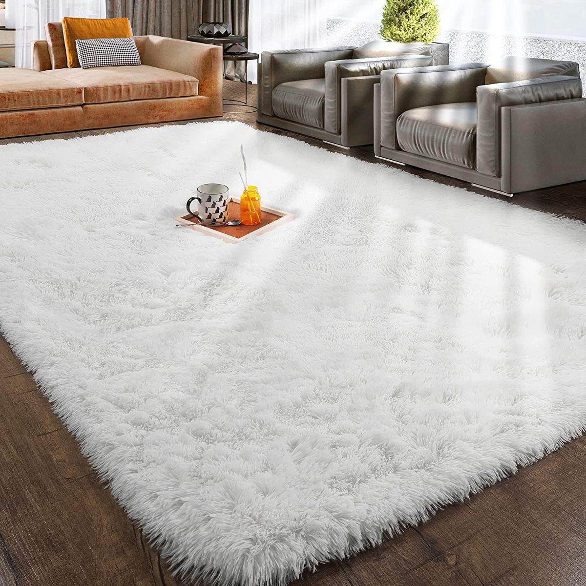 White Soft Area Rugs For Bedroom, 4x6 Feet, Fluffy Rug, Shaggy Carpet ...