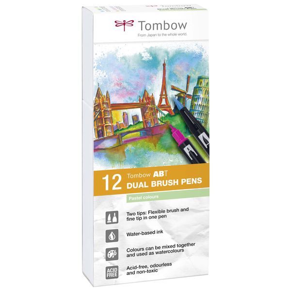 Tombow ABT Dual Brush Pens - Pastel Colours - 12 Pack