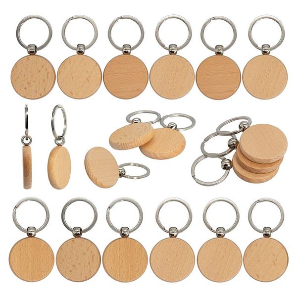 50 Piece Wood Carved Blank Keychains (Round)