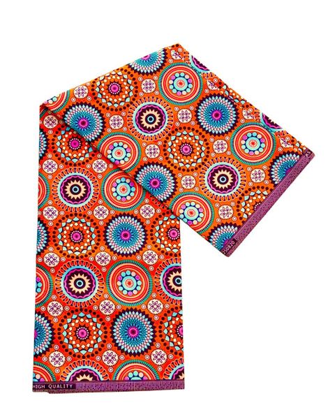 African Traditional Print Fabric - Orange Flower