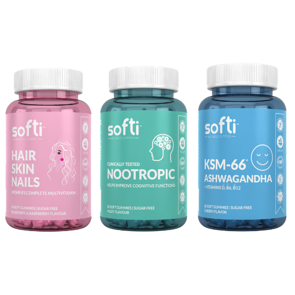Softi Ashwagandha Nootropic And Hair Skin Nails Bundle 3 pack
