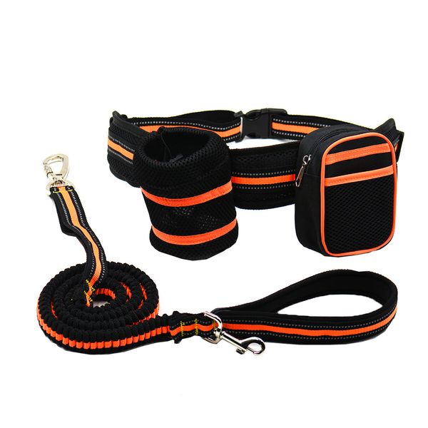 Hands Free Running Retractable Dog Leash Waist Belt with Sundries Pocket
