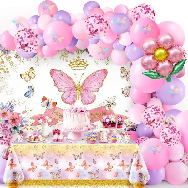 Butterfly Birthday Party Decorations - Pink &amp; Purple Balloon Arch Kit