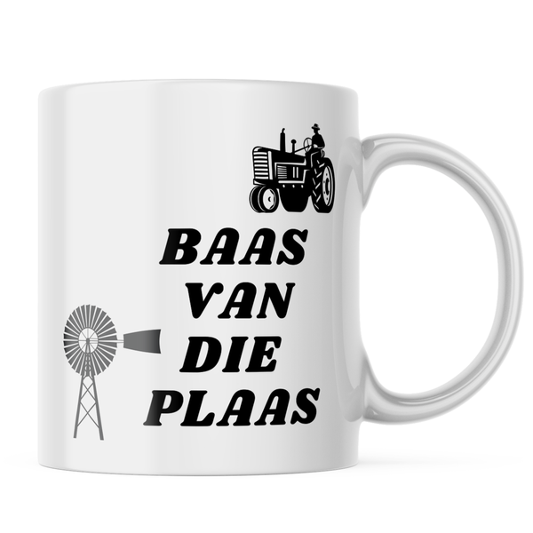 Ceramic Baas van die Plaas Mug - White - 11 OZ