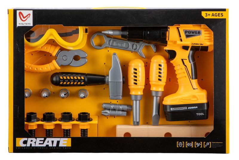 VIVA Toys Battery Operated Toy Screw Driver &amp; Accessories (24pcs) 19cm Long